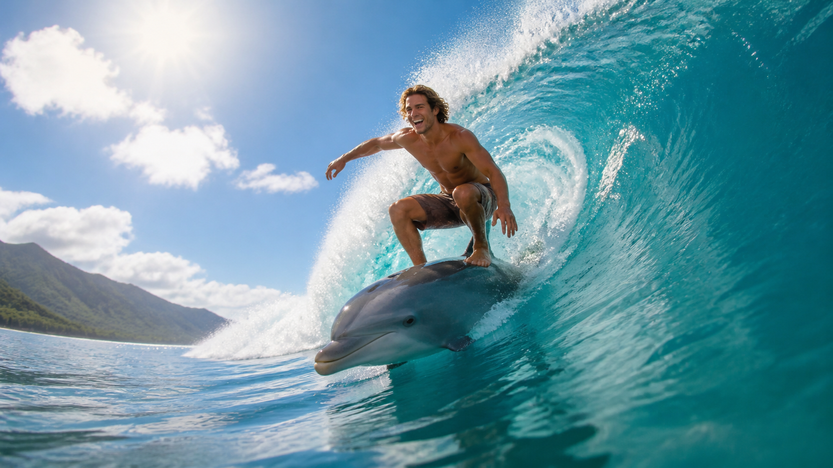 Rider-and-dolphin close-up