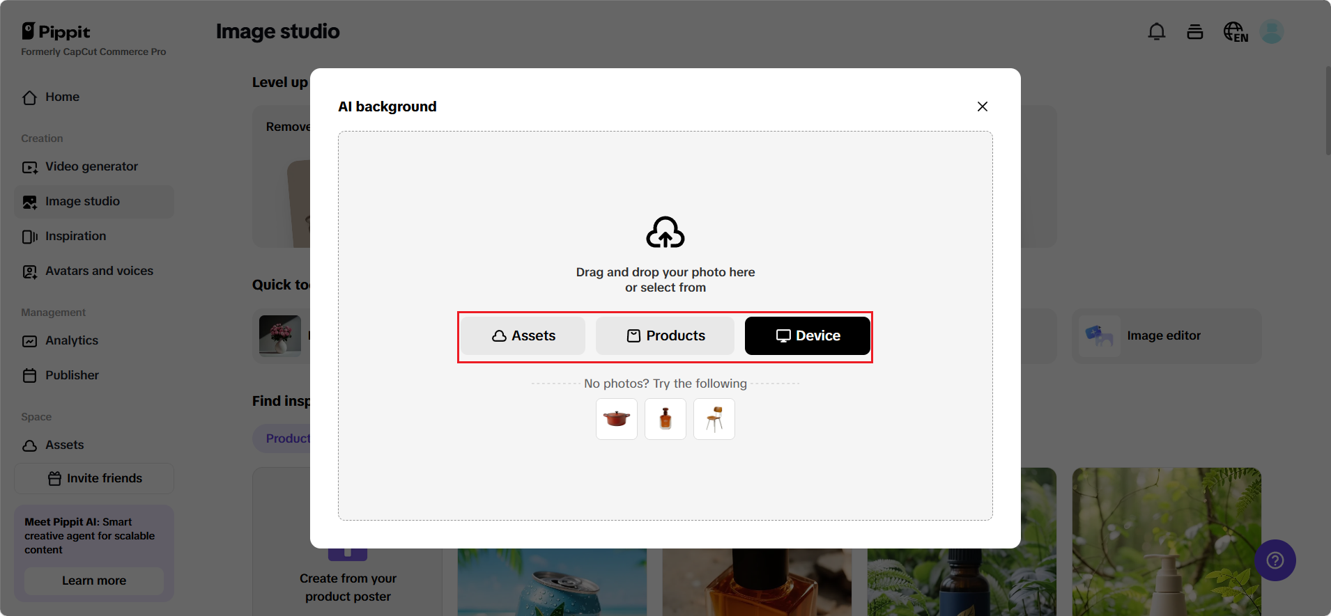 Creating product images Pippit
