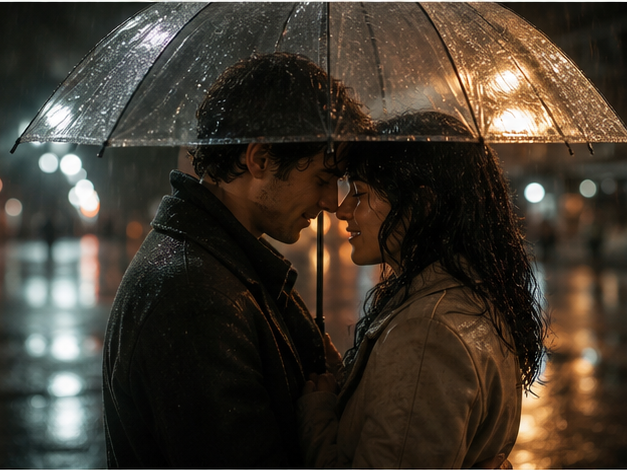 Viral Cinematic AI Love Story Video prompt example 1 - Umbrella rain