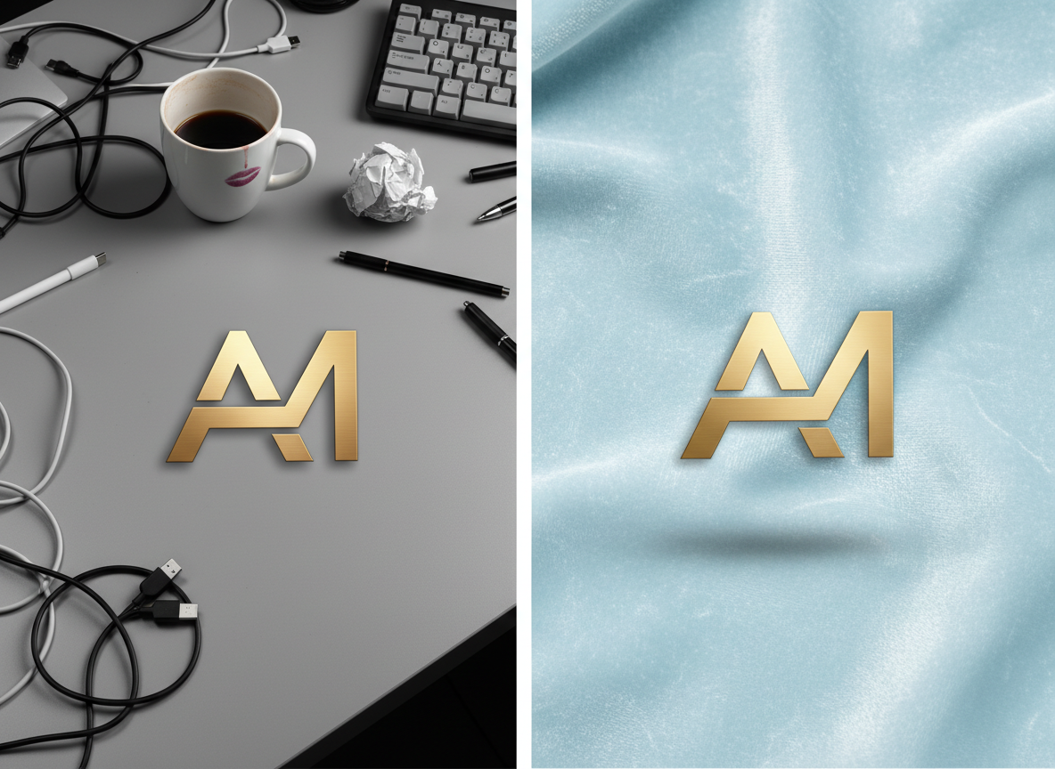 Split-screen before/after logo background removal; clean cut logo on pastel velvet soft fabric texture, macro fibers, studio lighting, soft shadows.