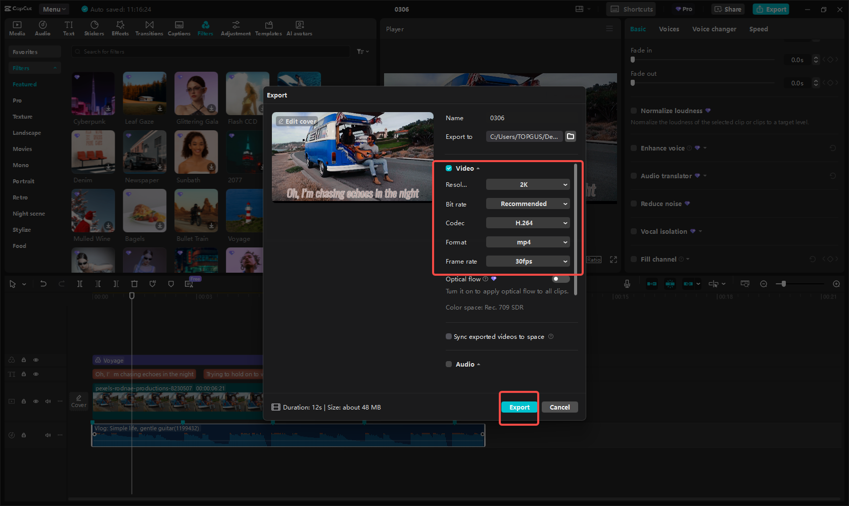 Експорт музичного відео в CapCut