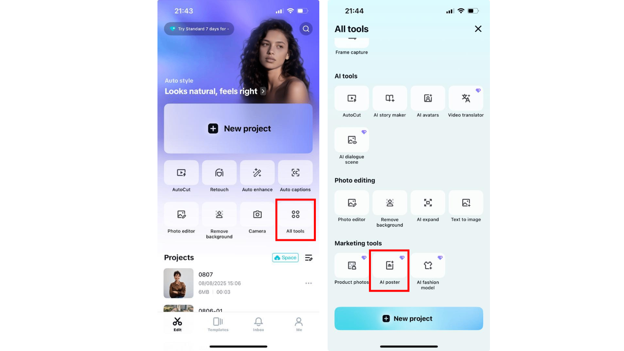 Access the AI poster tool