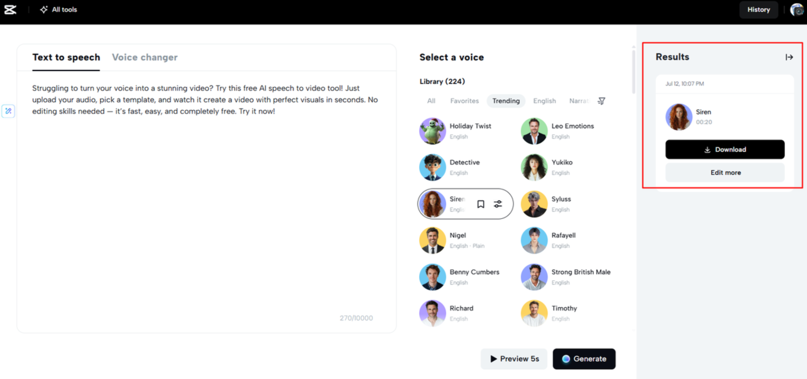 CapCut Web에서 생성된 음성 다운로드하기