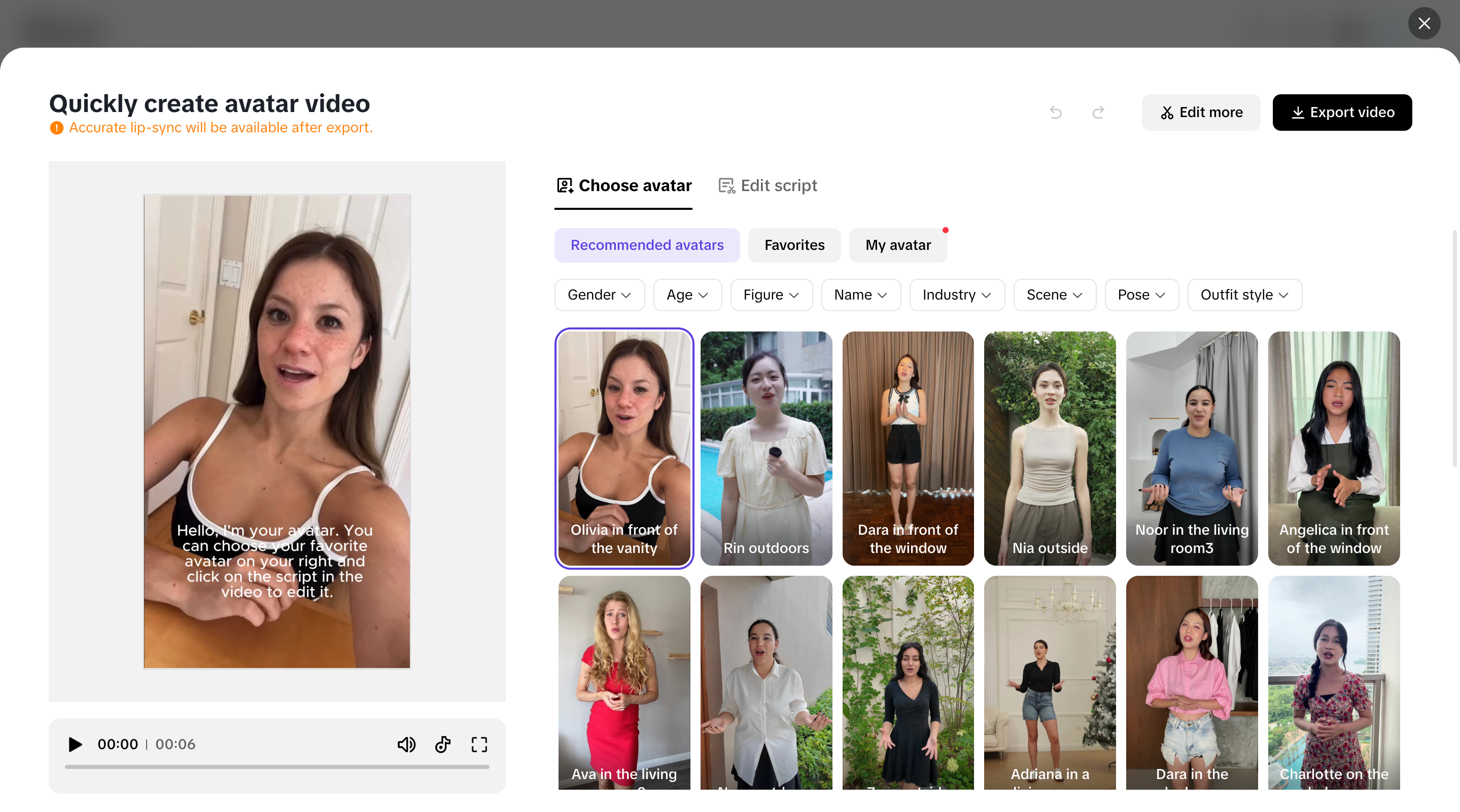 Avatares realistas e narrações