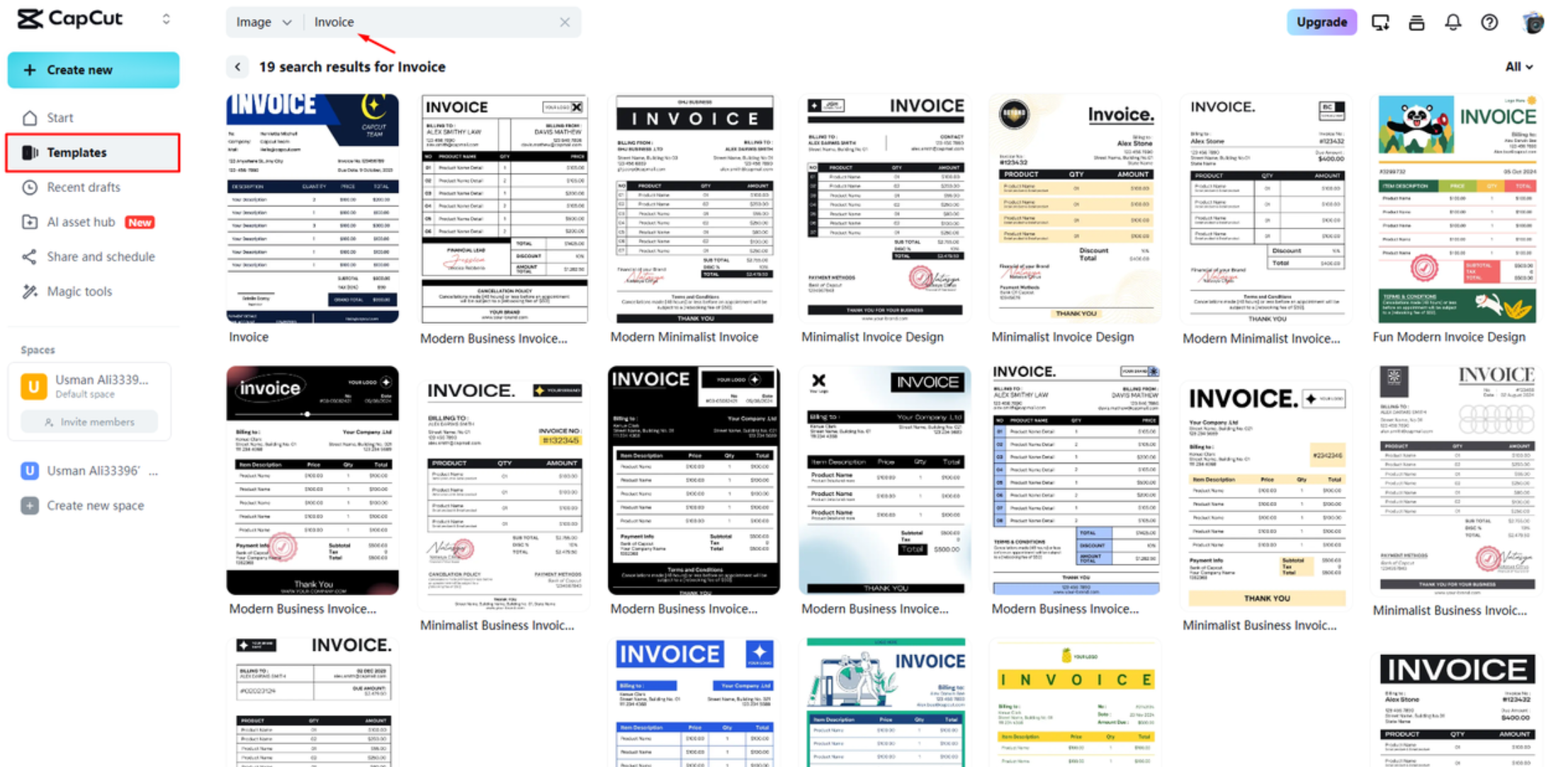 Choose an invoice template