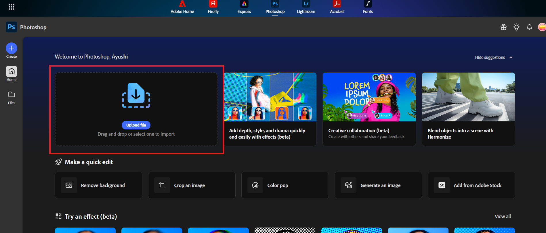 Open Photoshop and upload your portrait