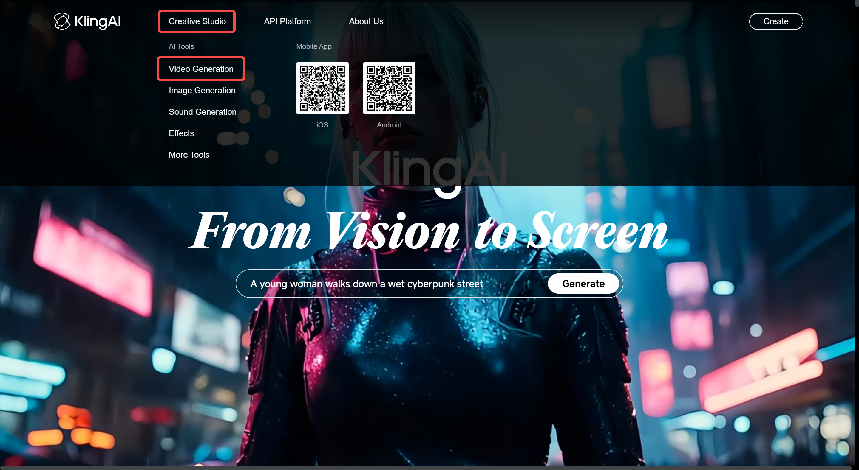 Accesso alla funzione di generazione video nel video Kling AI