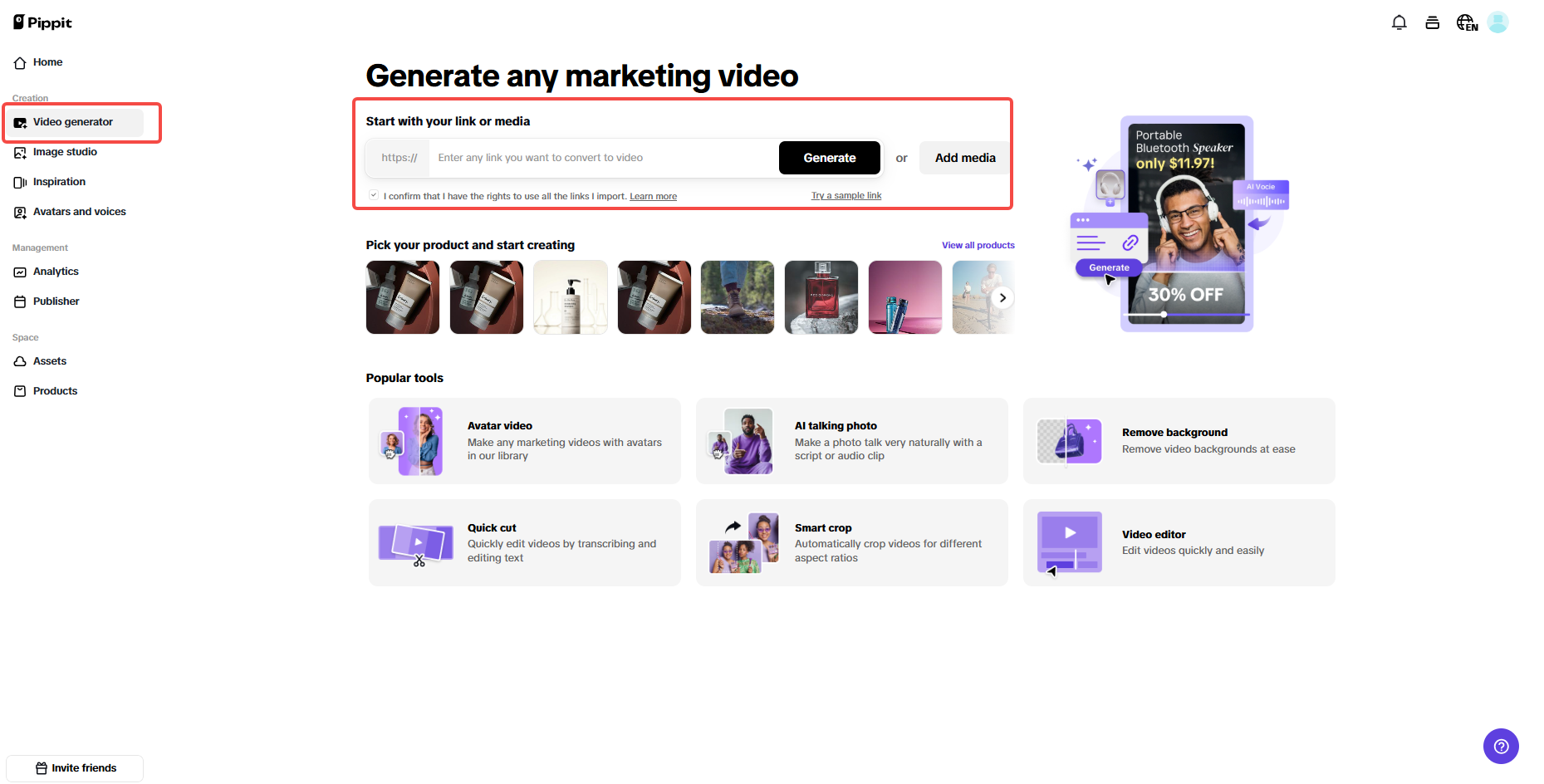 Insert the product link and click generate