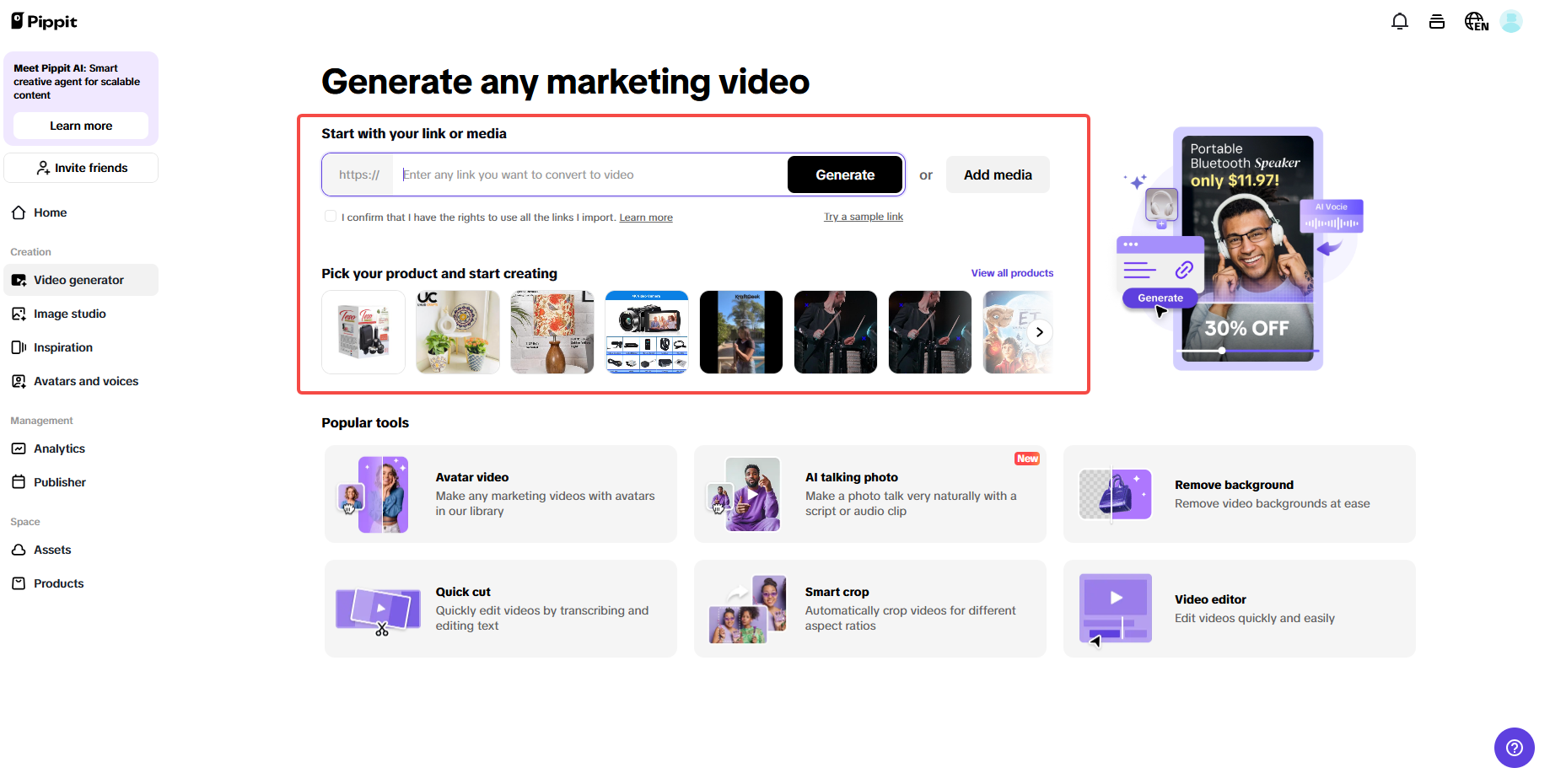 generating UGC video Pippit