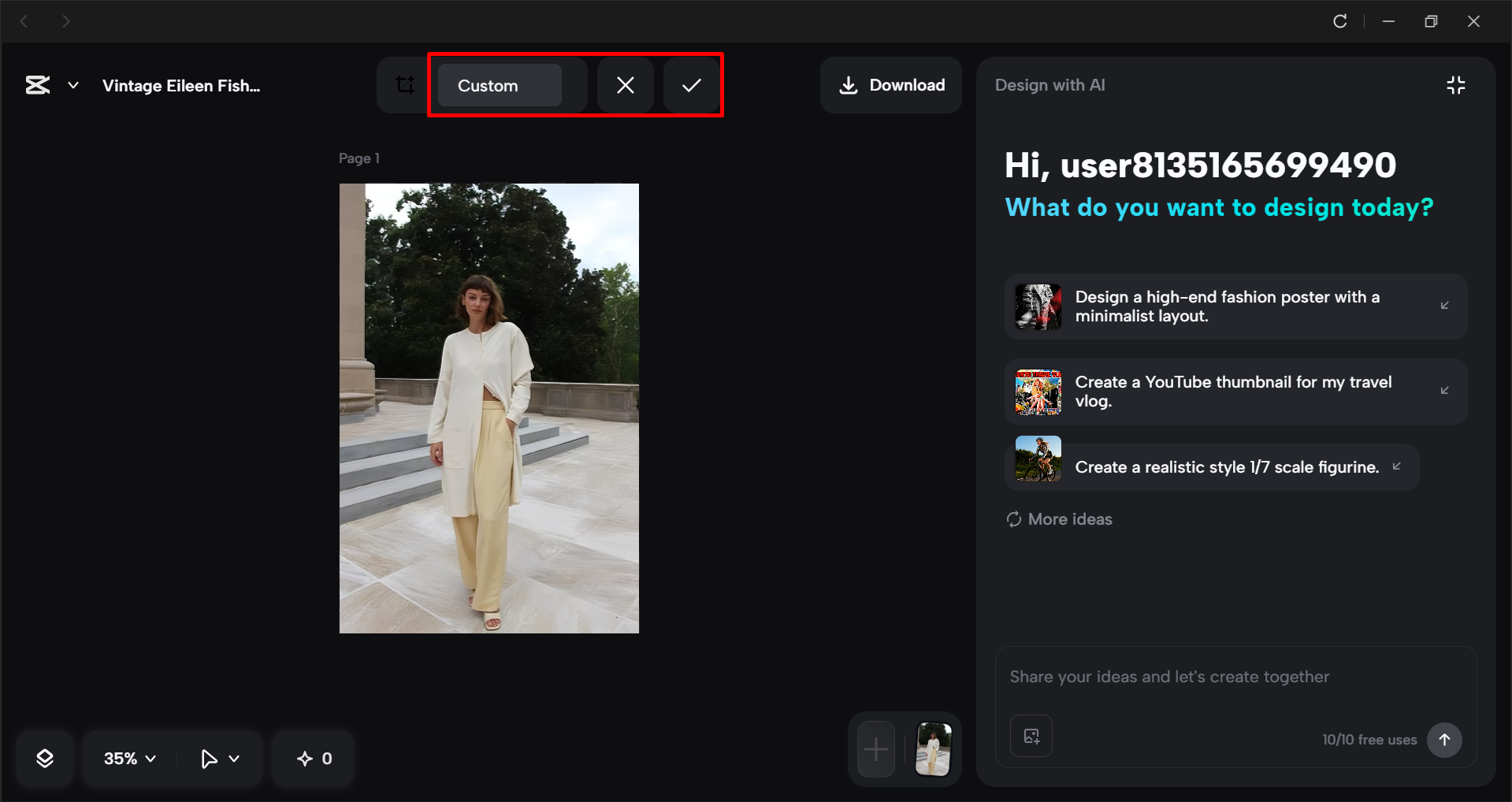 Cropping the image in the CapCut desktop video editor