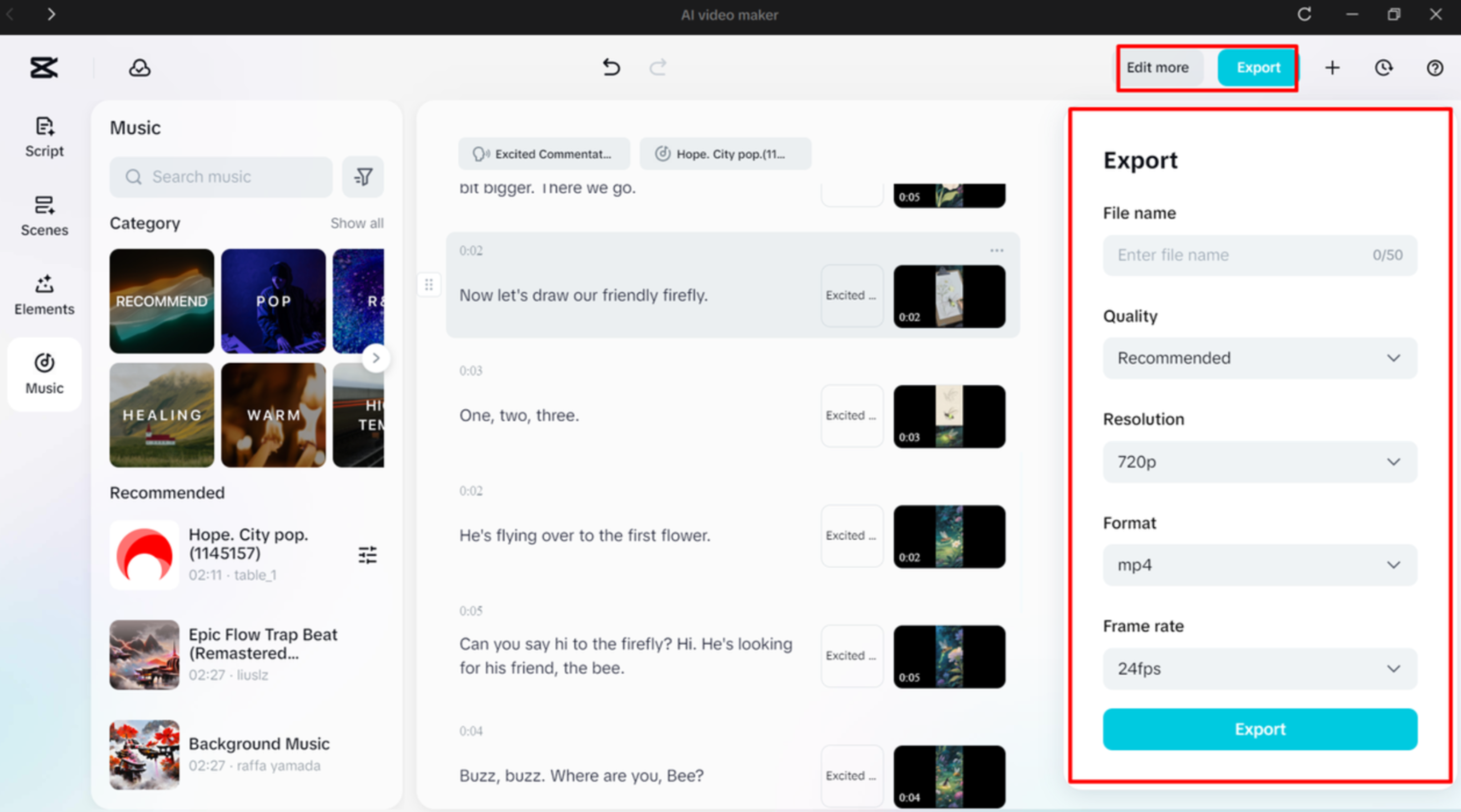 Exportando o vídeo final do criador de vídeo do IA CapCut