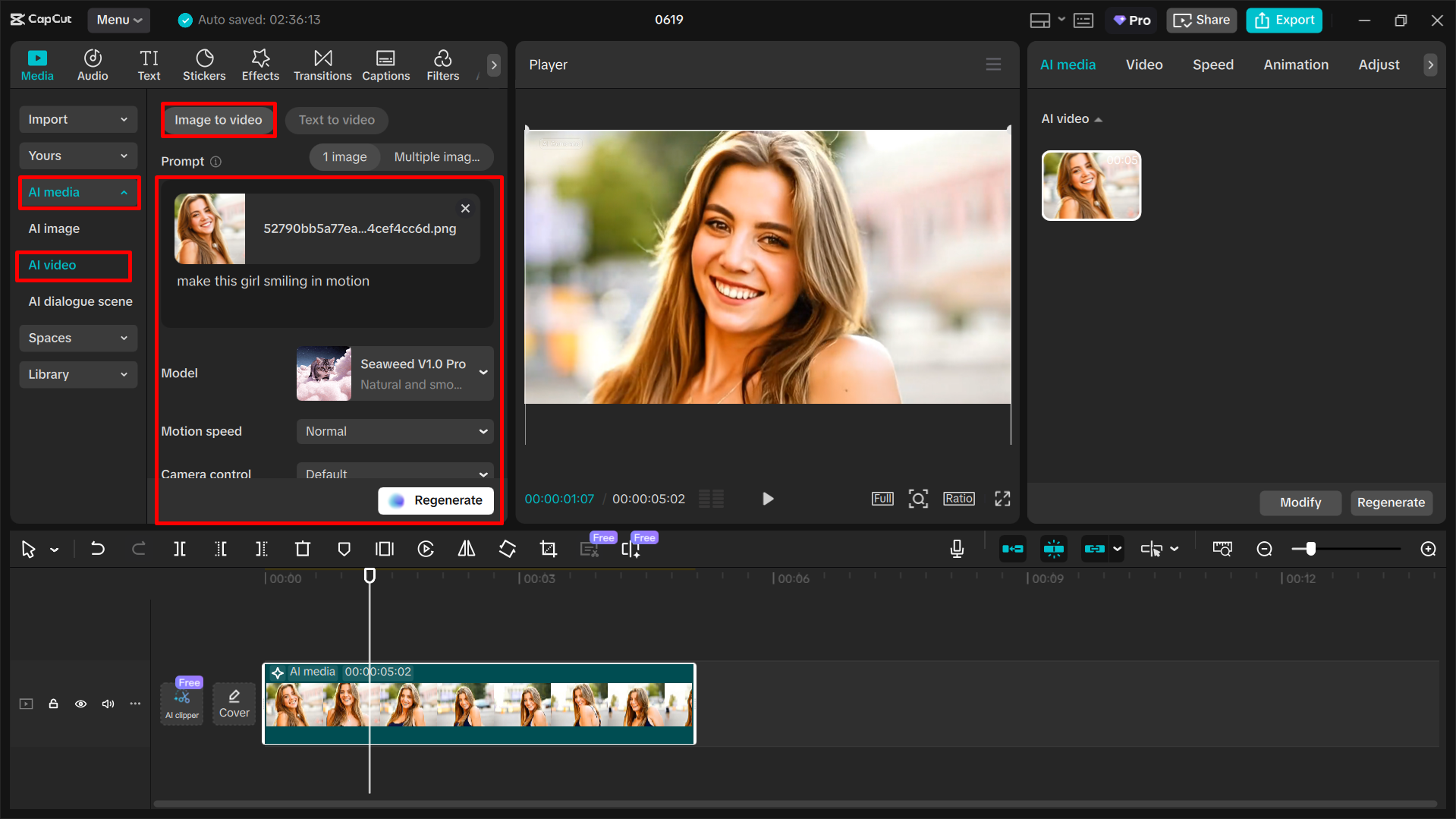 Accessing the image-to-video tool in the CapCut desktop video editor