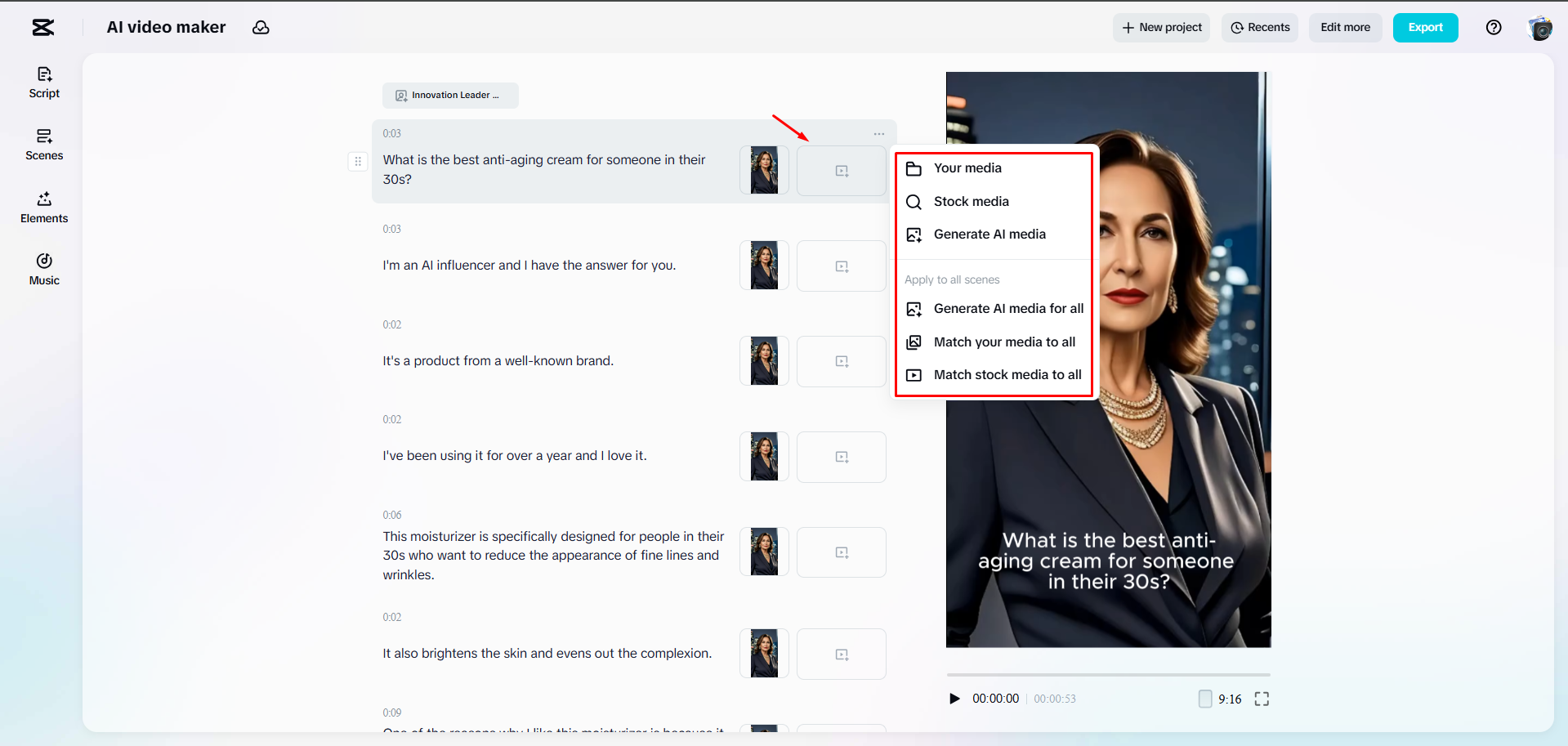 Ersetzen der Medien in einem Video durch CapCut Web