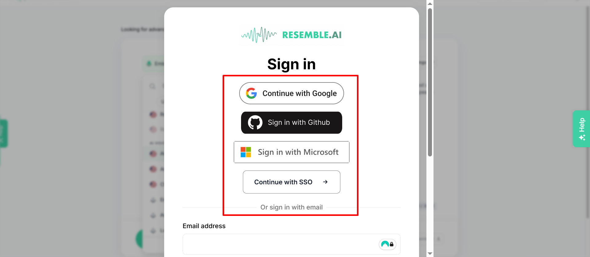 Vytvoření účtu na Resemble AI