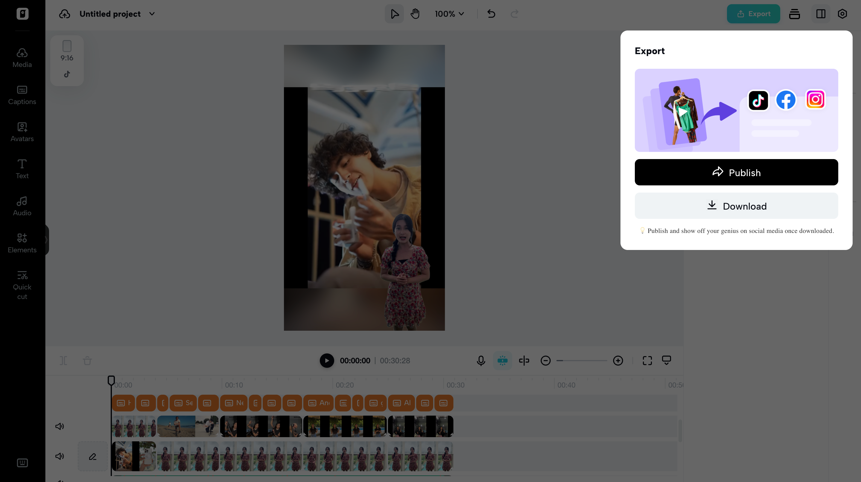 Exporting video from Pippit