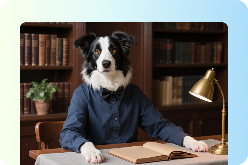 Animated dog teaching children in a fun way.