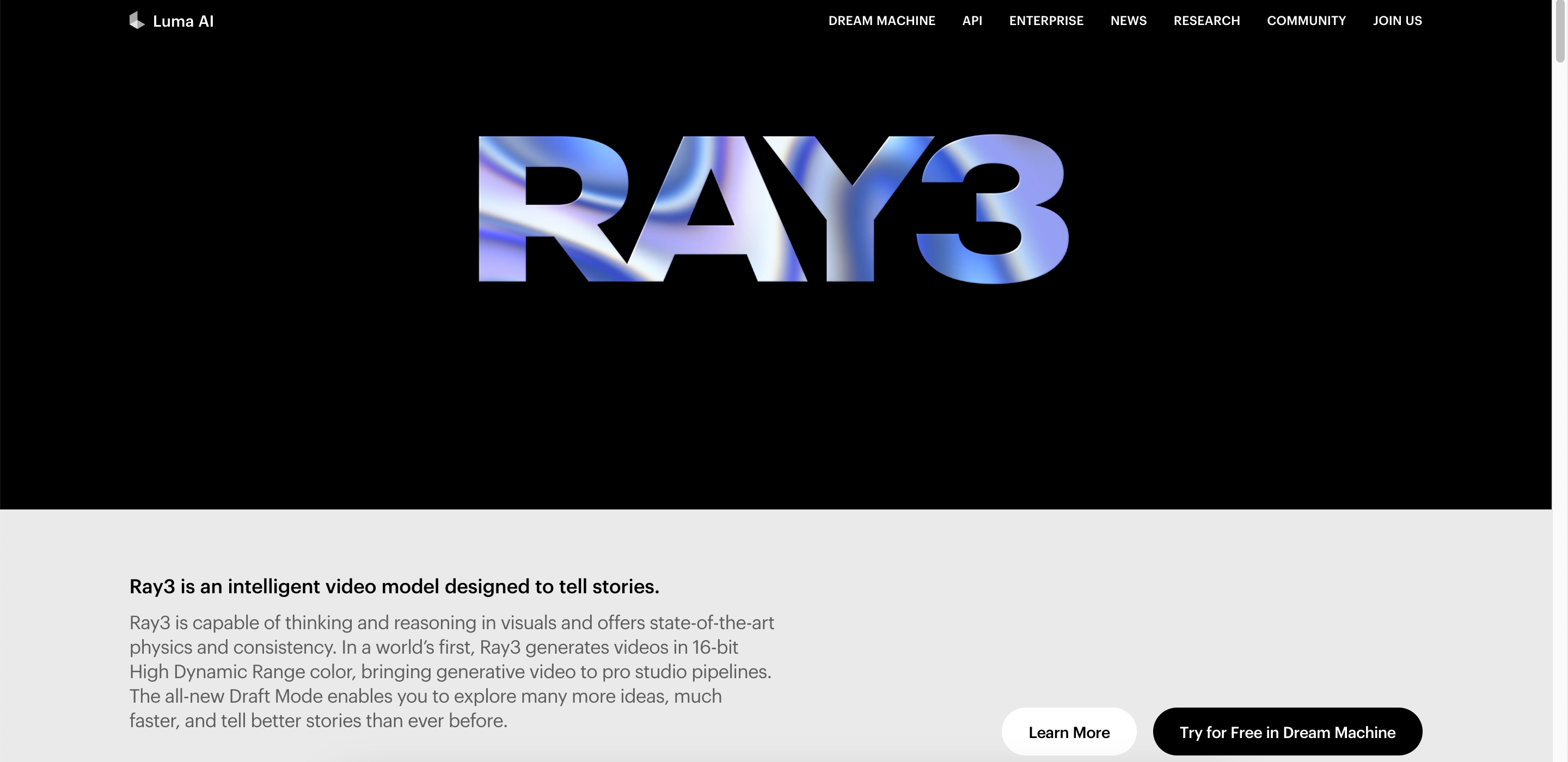 Luma AI landing page