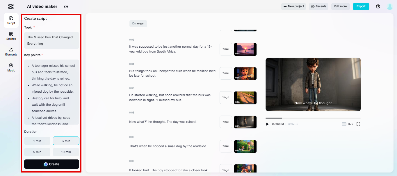 เครื่องมือสร้างสคริปต์ของ CapCut Web