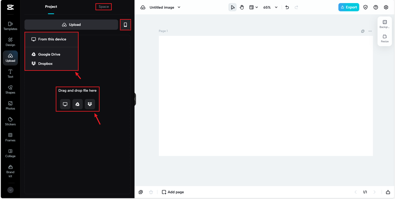 Upload file to CapCut Online