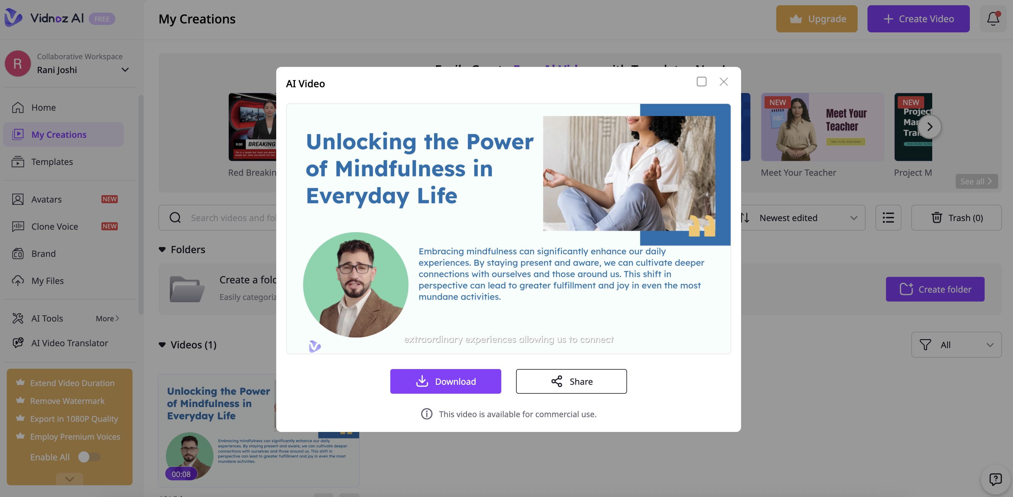 Vidnoz AI video interface