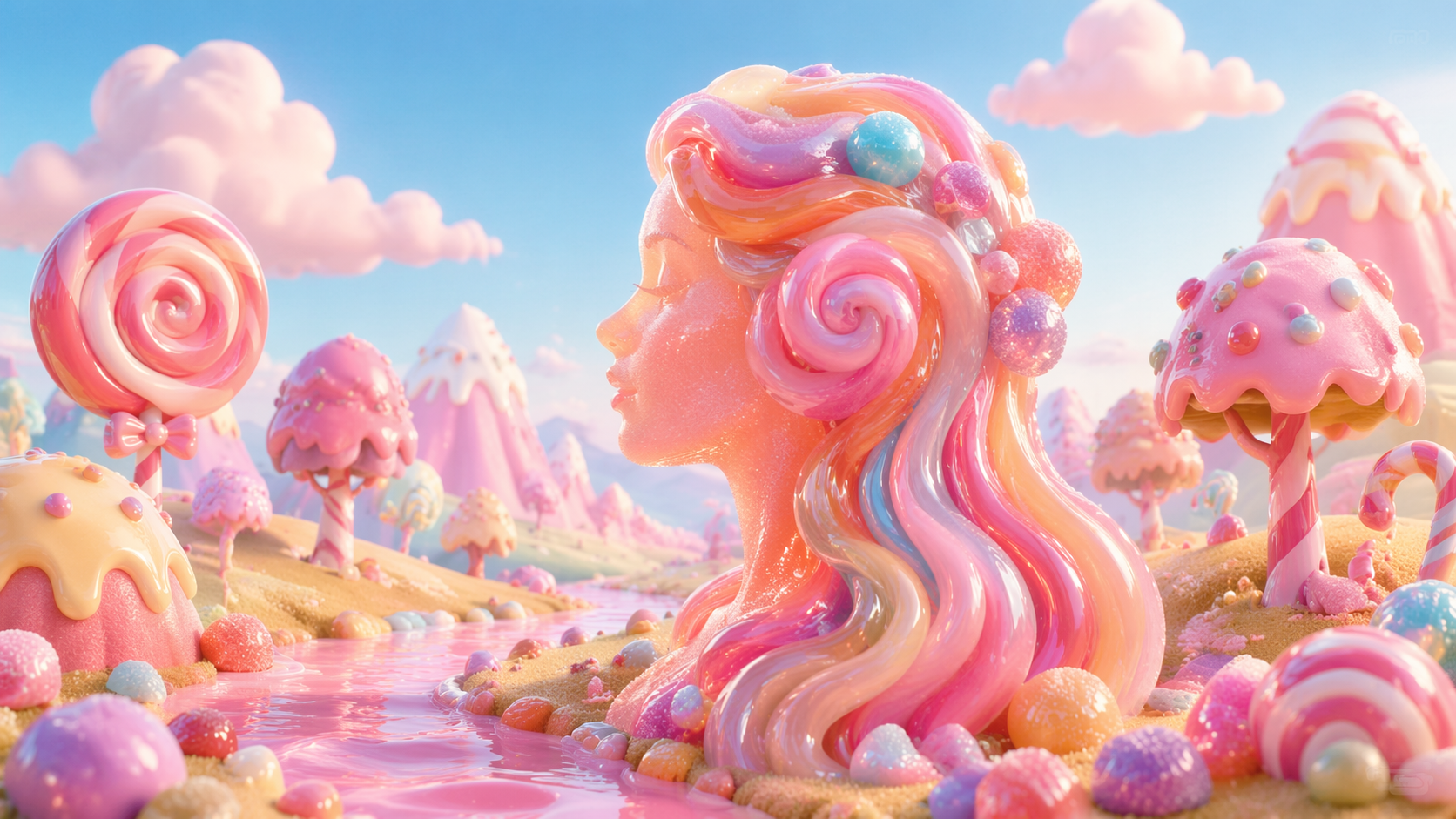 Dreamina AI Süßigkeiten Filter Prompt Beispiel 5: Regenbogen Süßigkeiten Hintergrund