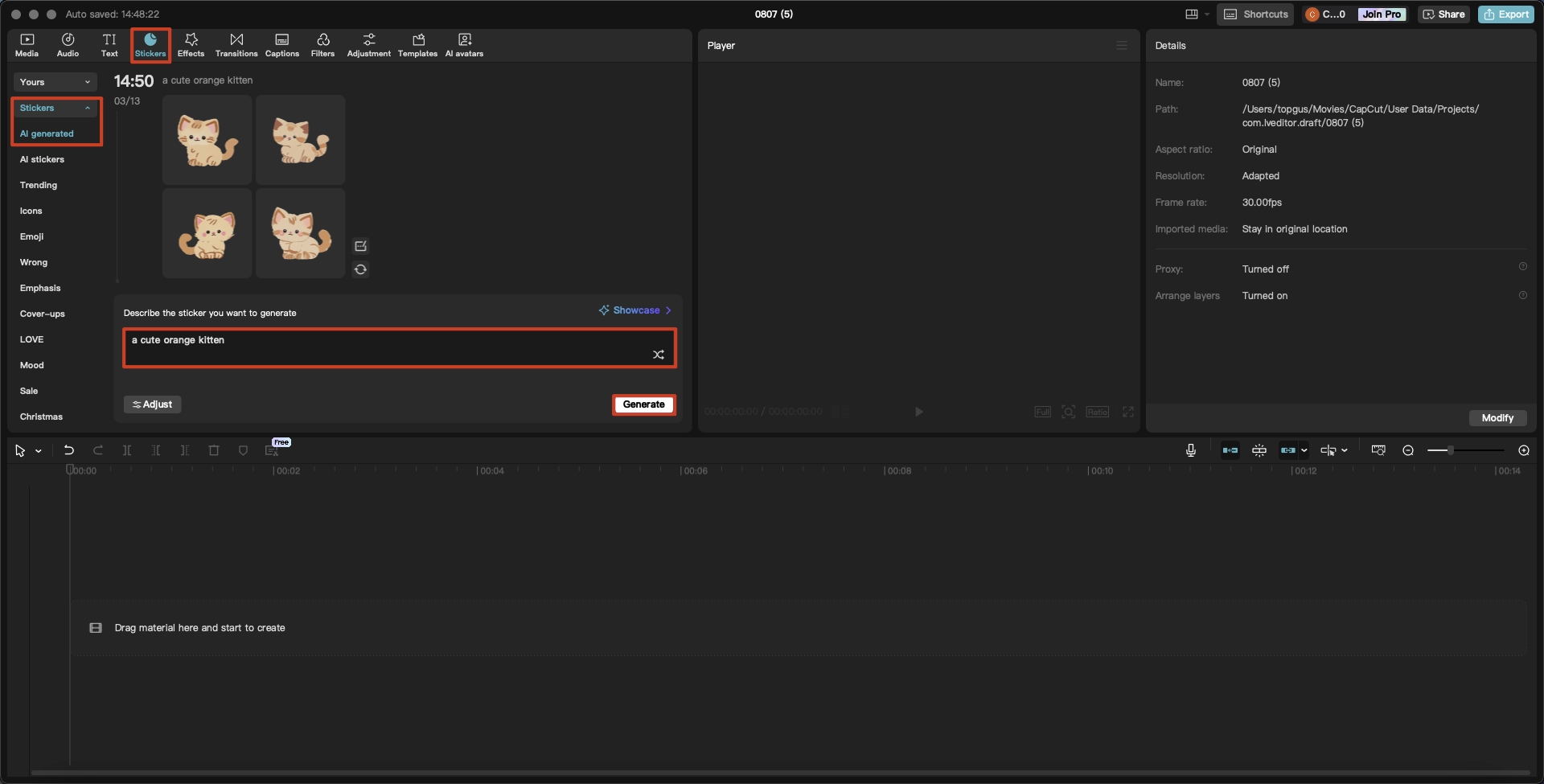 Importa i prompt degli adesivi