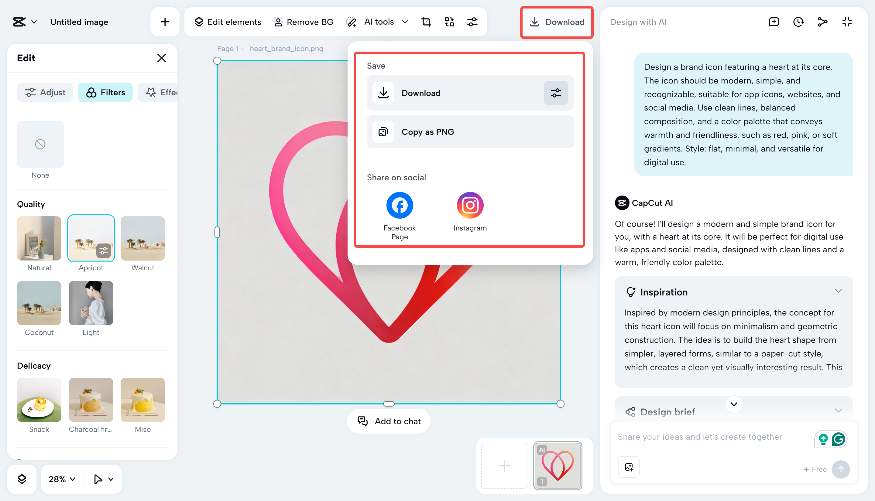 Baixando o logotipo no CapCut Web