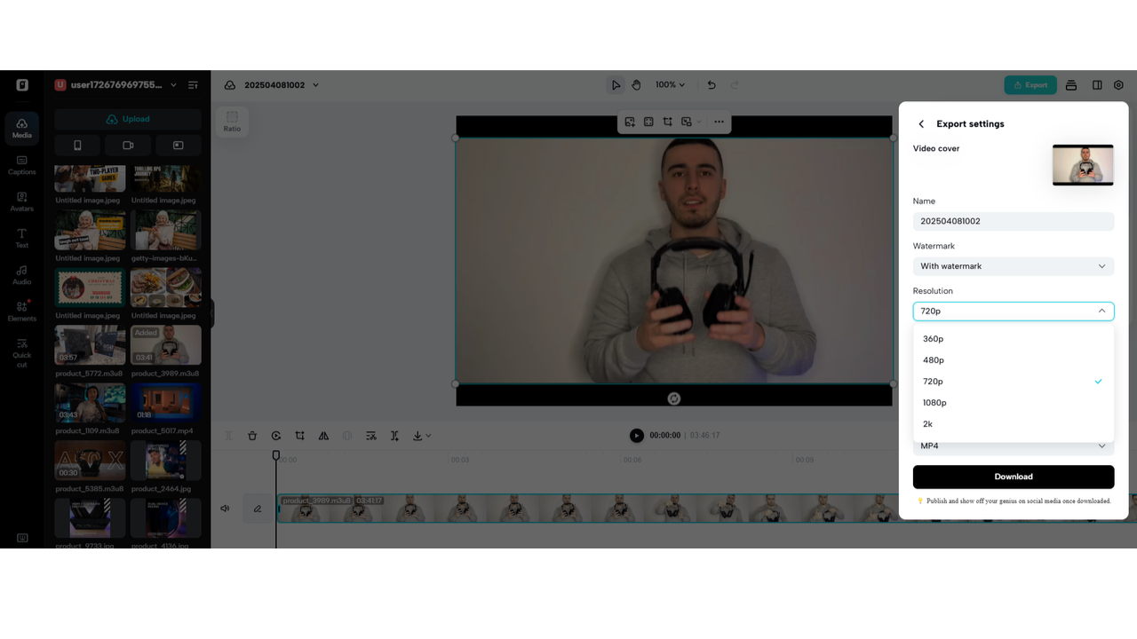 Export in preferred resolution