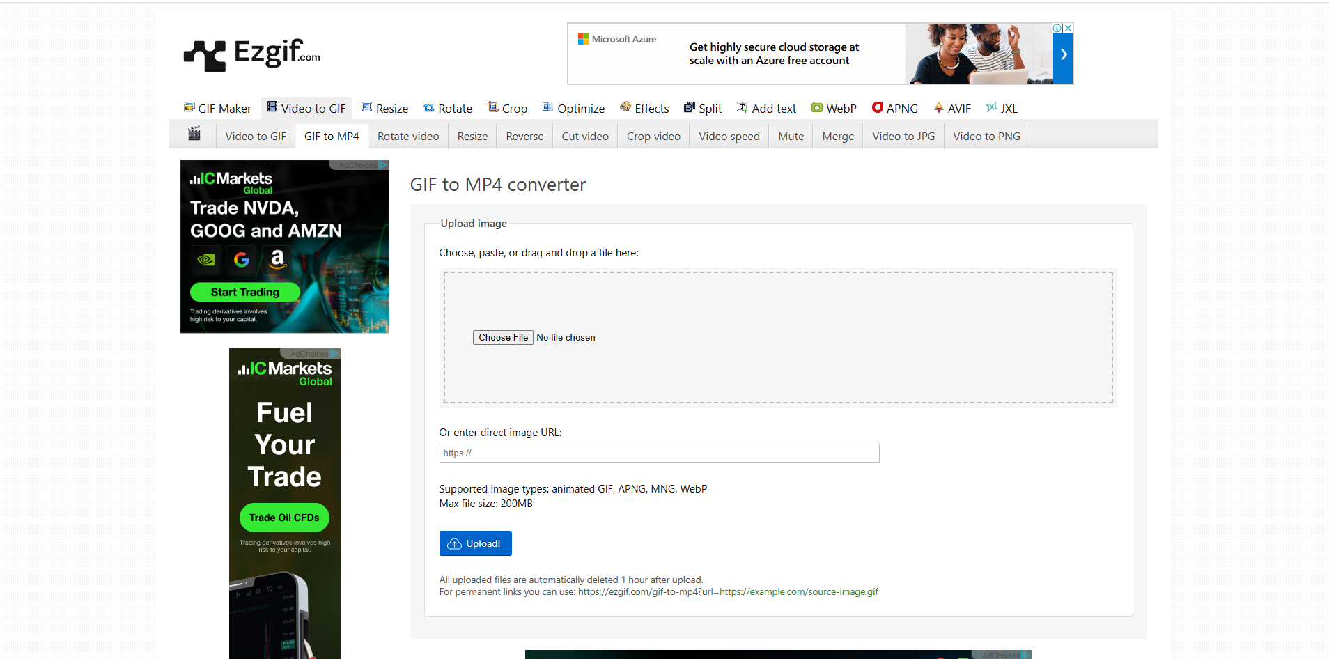 Interface of Ezgif - a useful tool for converting image sequences to videos