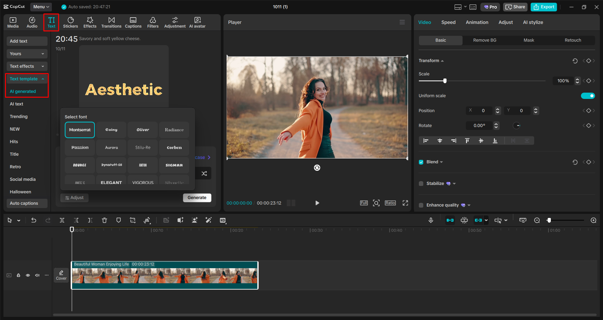 Accessing CapCut's AI font generator