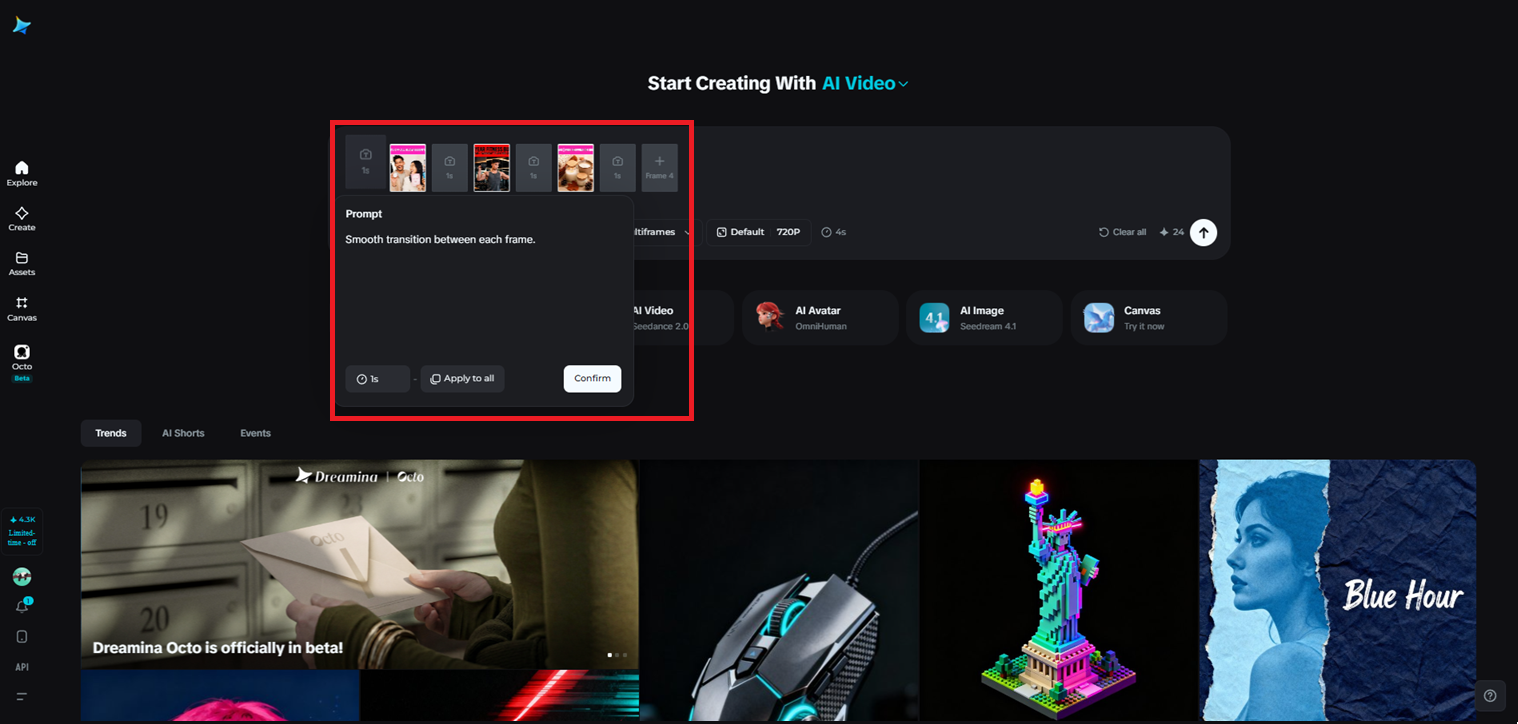 Fonction multiimages dans Dreamina