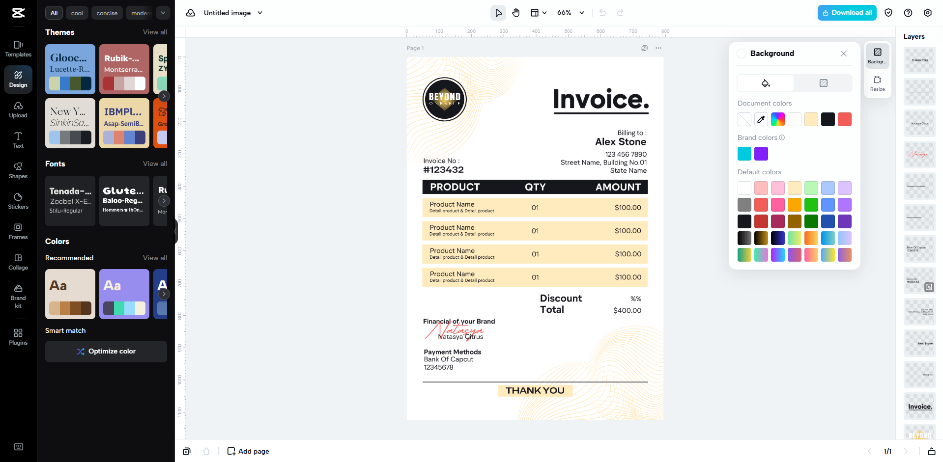 Interface do CapCut Web - um gerador de faturas fácil de usar