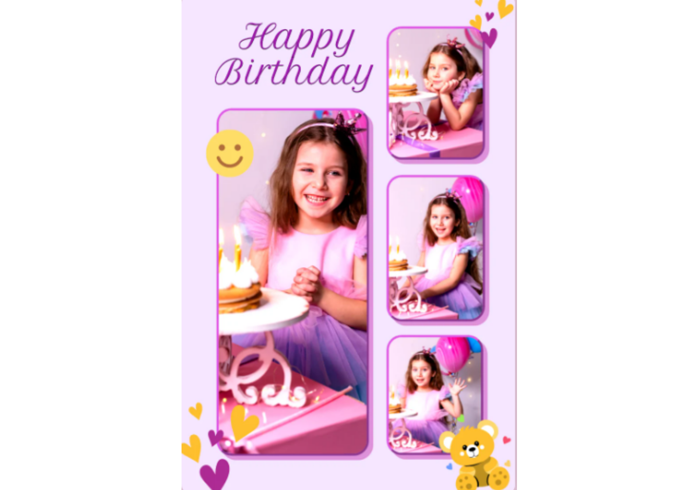 Vibrant birthday collage with cake and decorations