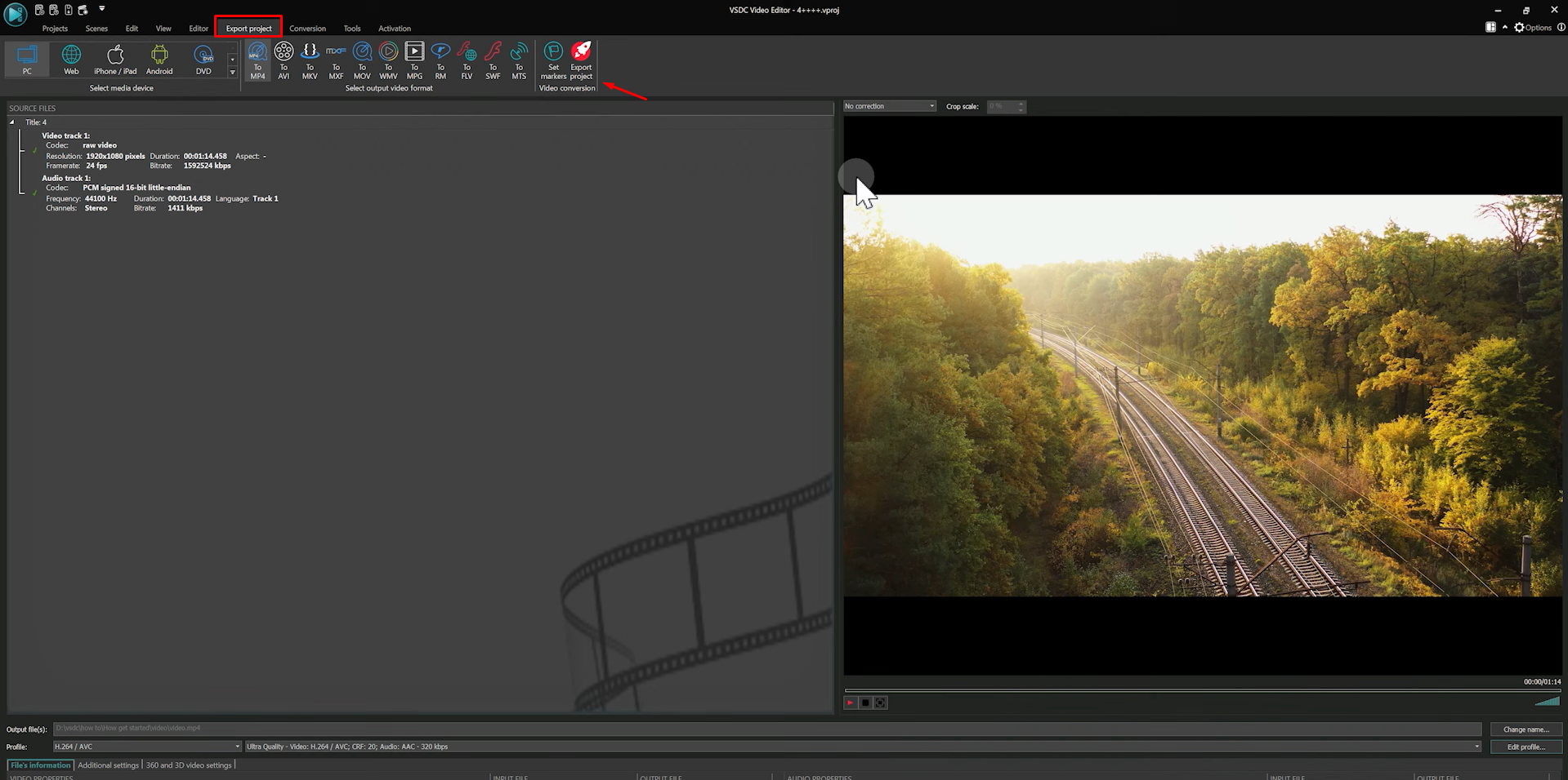 Exporting a video from the VSDC video editor