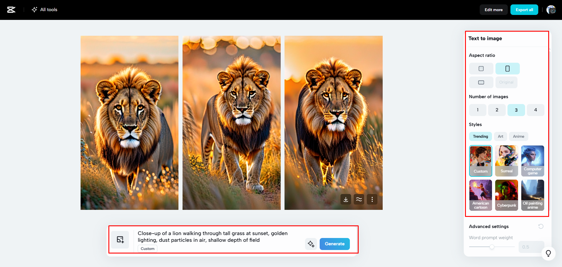 การสร้างภาพแบบกำหนดเองด้วย AI ใน CapCut Web