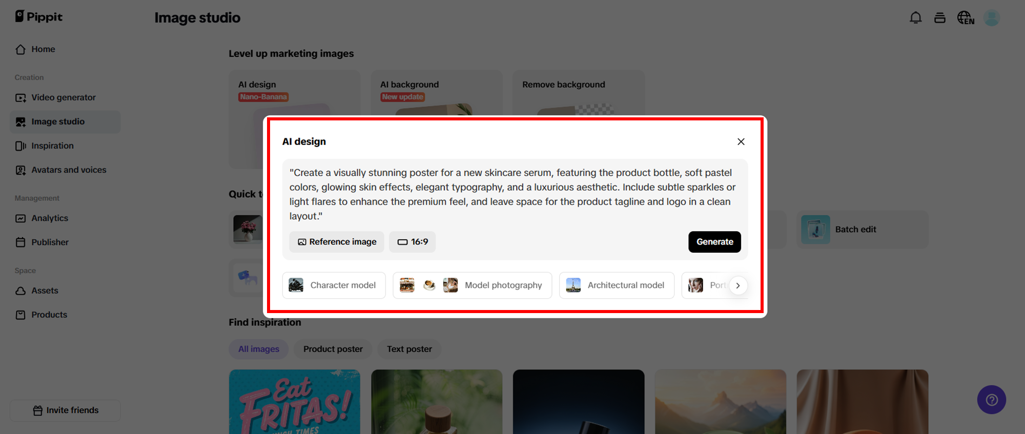 Ilagay ang prompt at pindutin ang generate