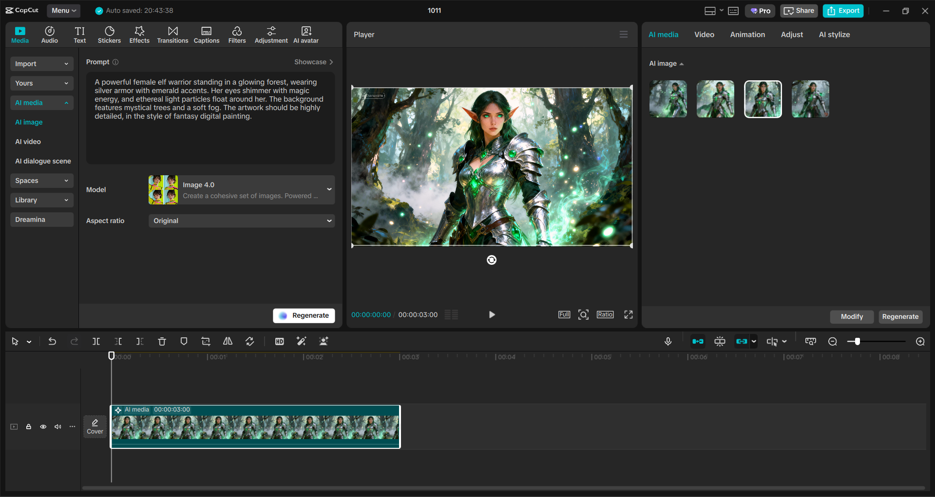 Interface of the CapCut desktop video editor - an alternative tool for image generation