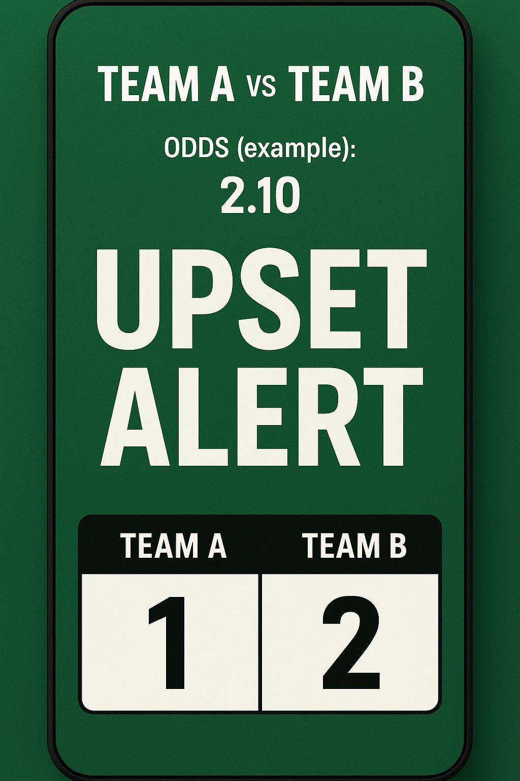 Example template image: a vertical mockup of a prediction video first frame with placeholders for team names, an odds label, and big hook text