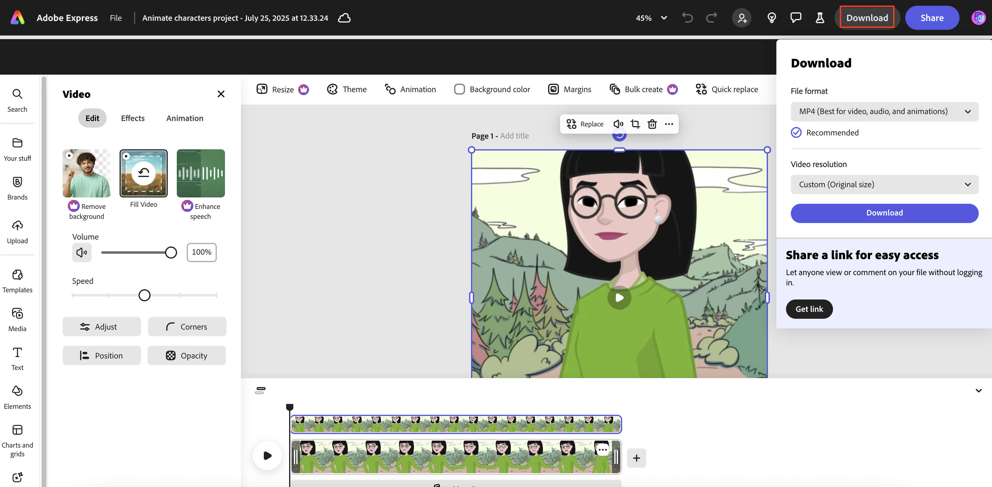 Edit and download your video