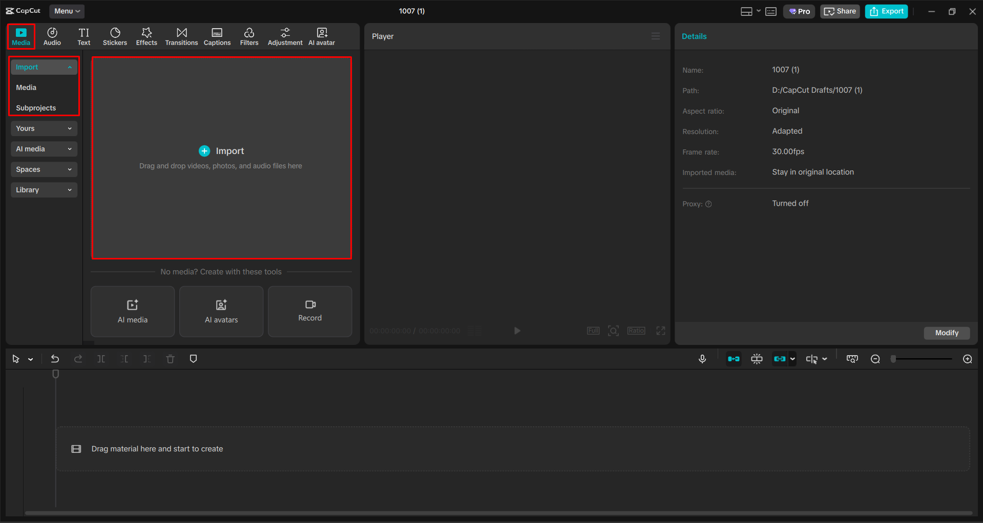 Uploading a video to the CapCut desktop video editor