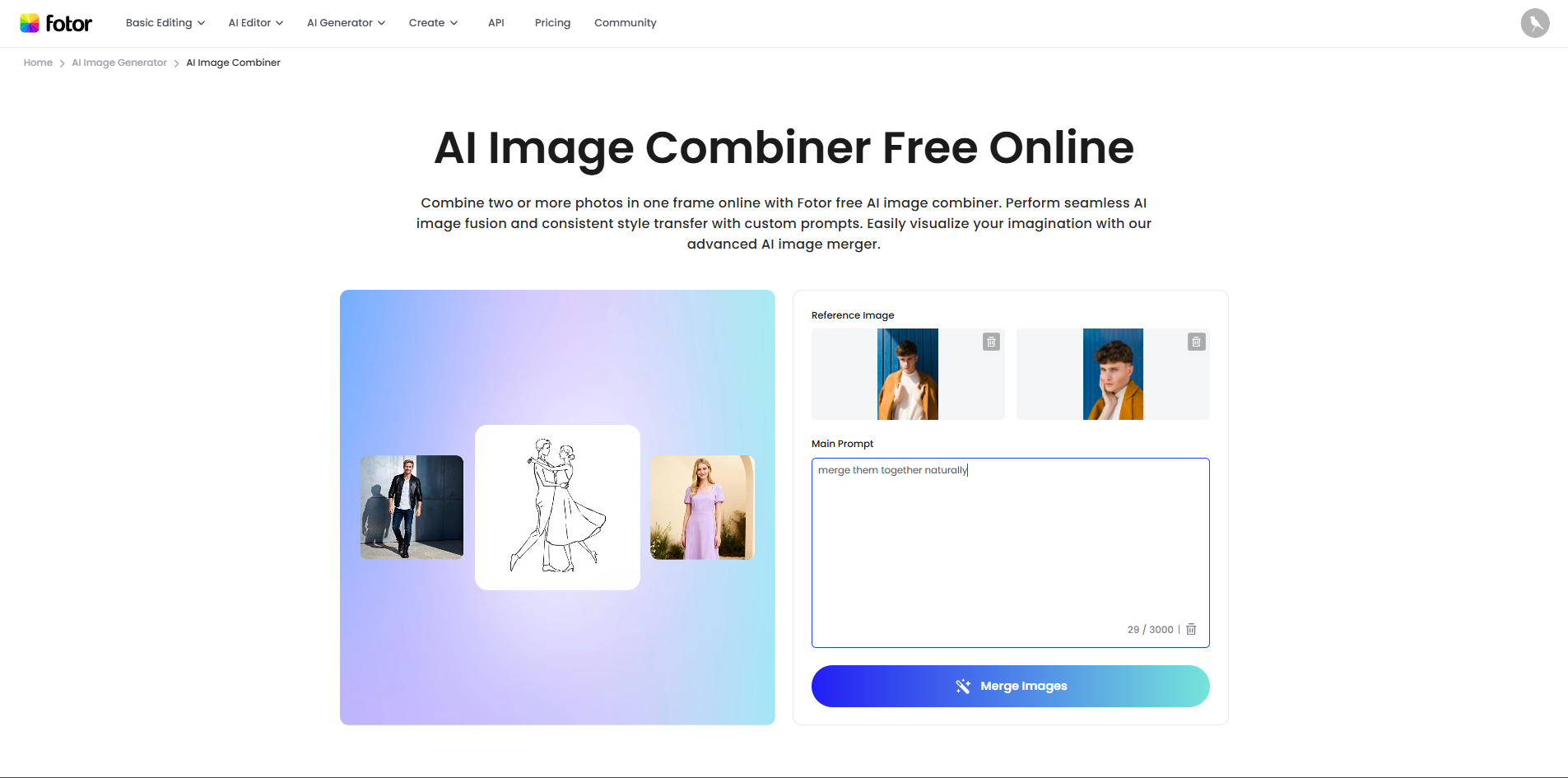 Interface of Fotor - a highly efficient AI photo merger