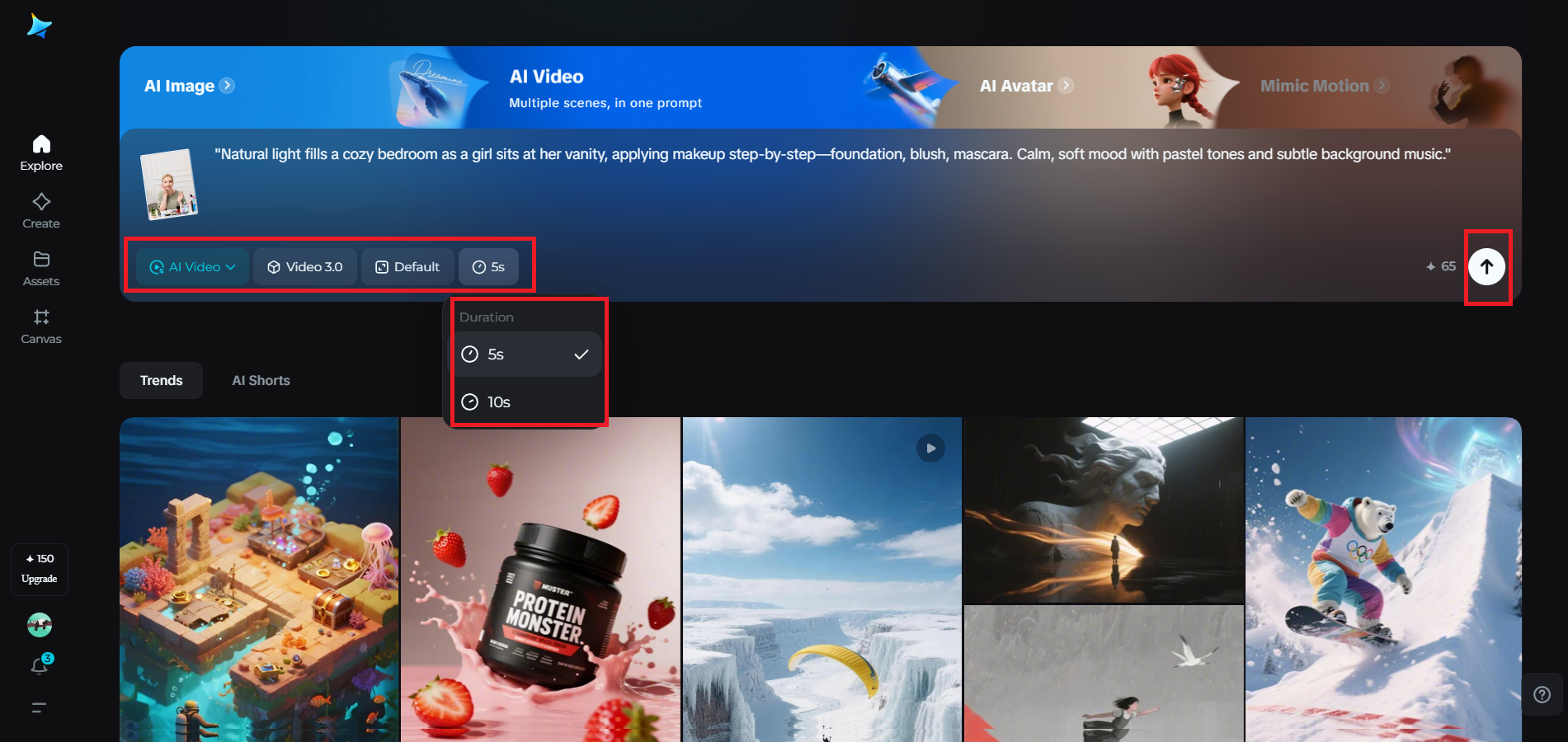Choose model, ratio, and time