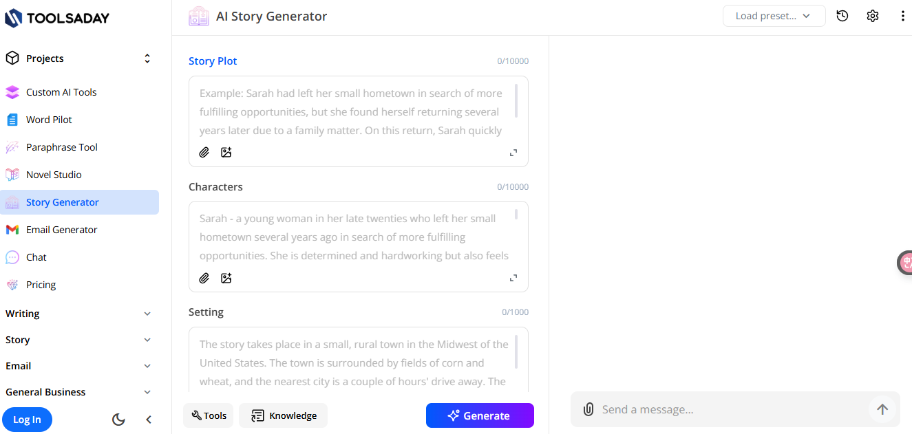 Toolsaday AI story generator