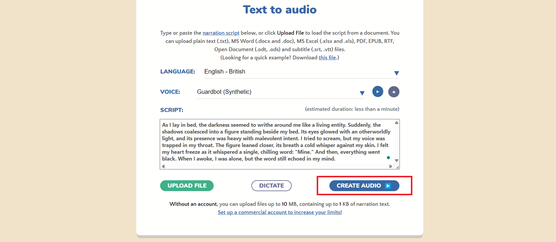 Create audio