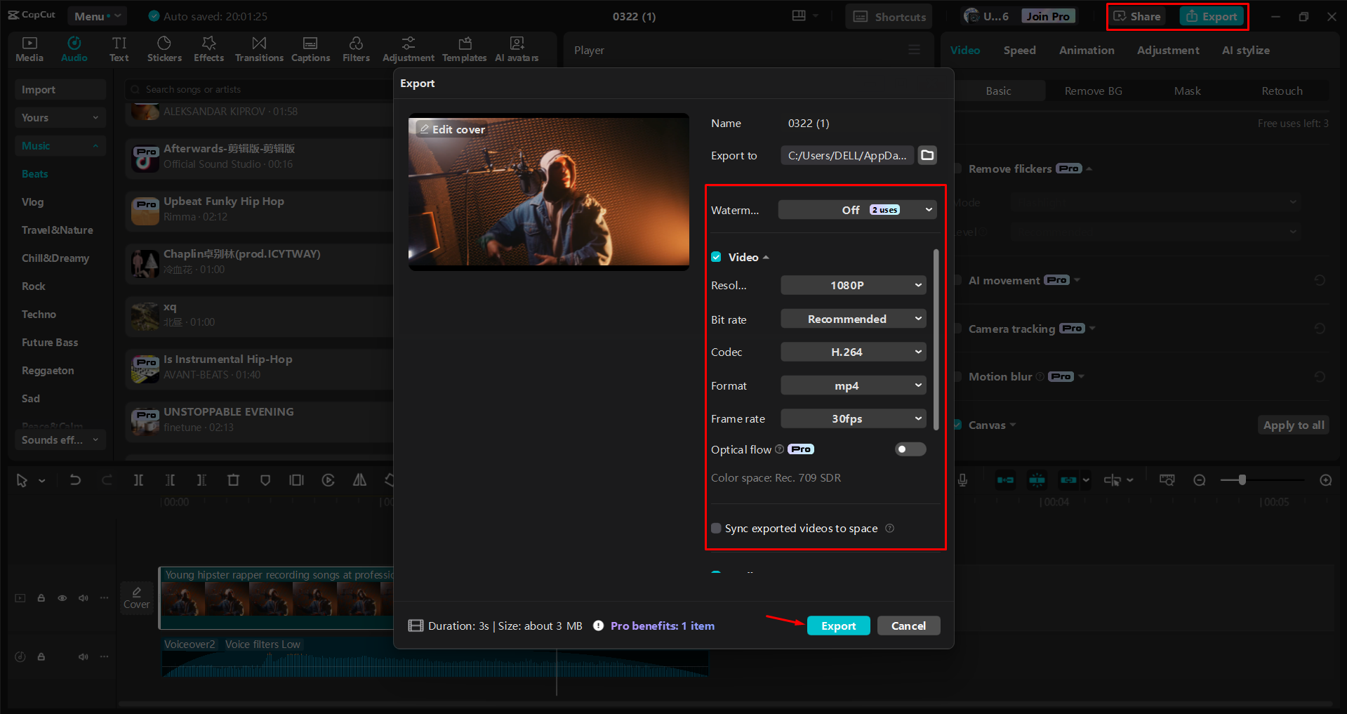 Exporting a video from the CapCut desktop video editor