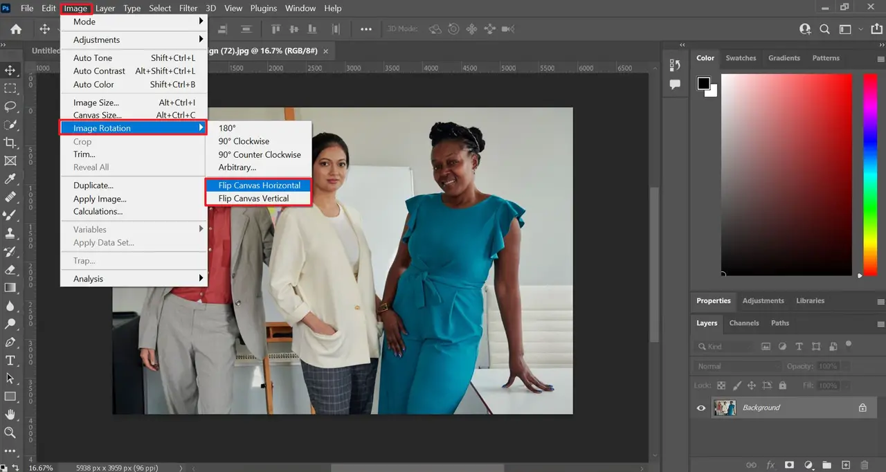 Flip the canvas using image rotation