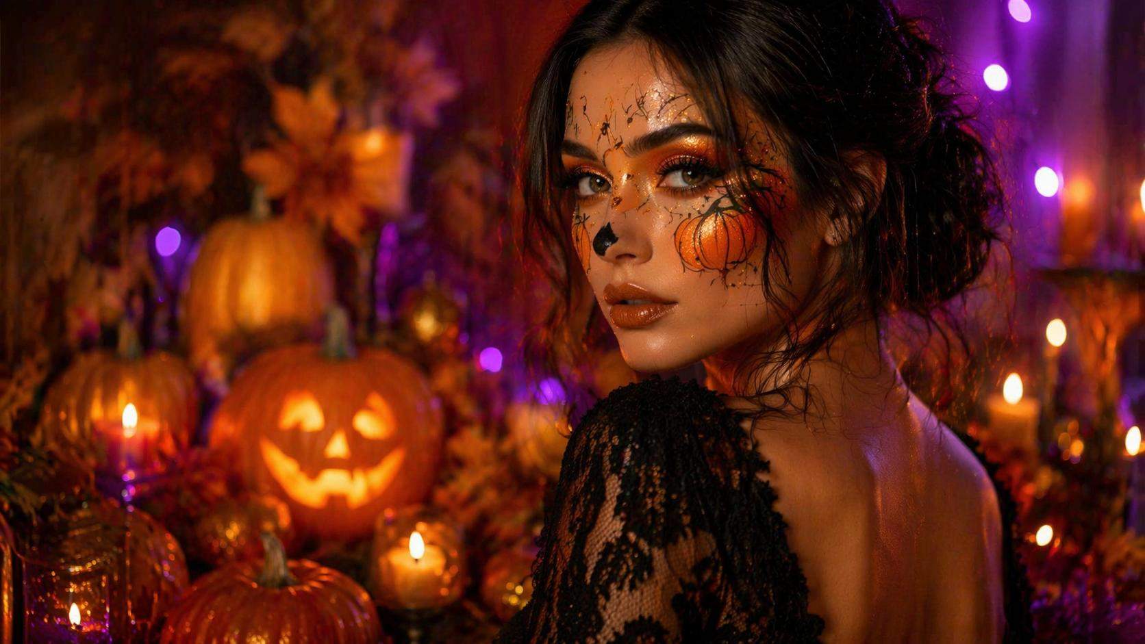Dreamina reused prompt theme image: Glam pumpkin makeup
