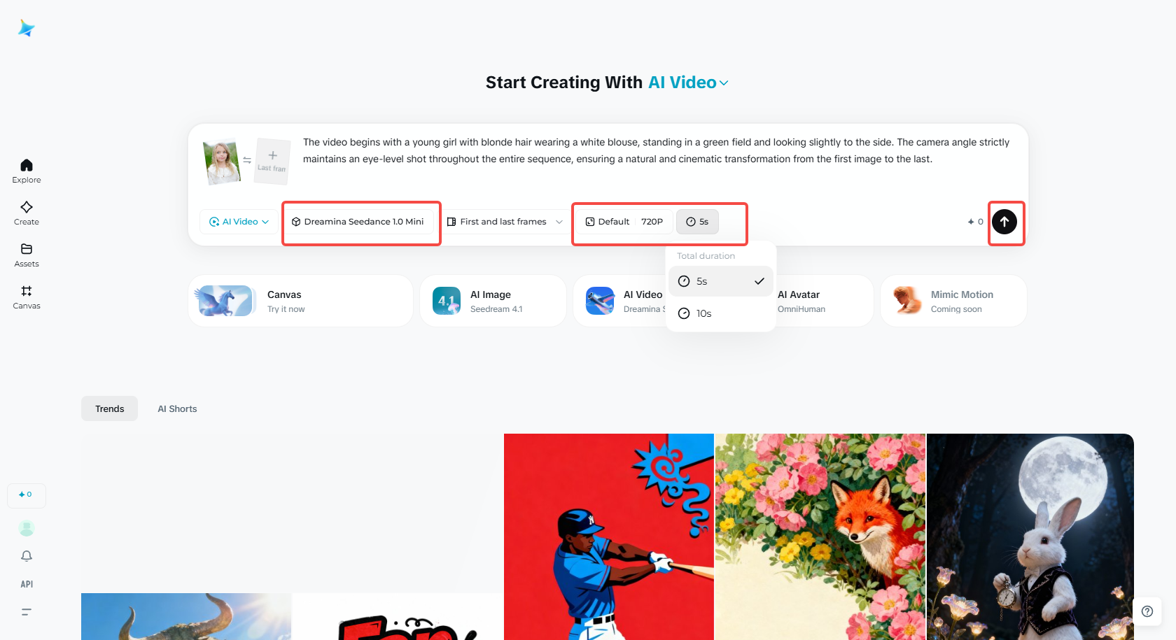 จำลองการยิงระดับสายตาในวิดีโอใน Dreamina