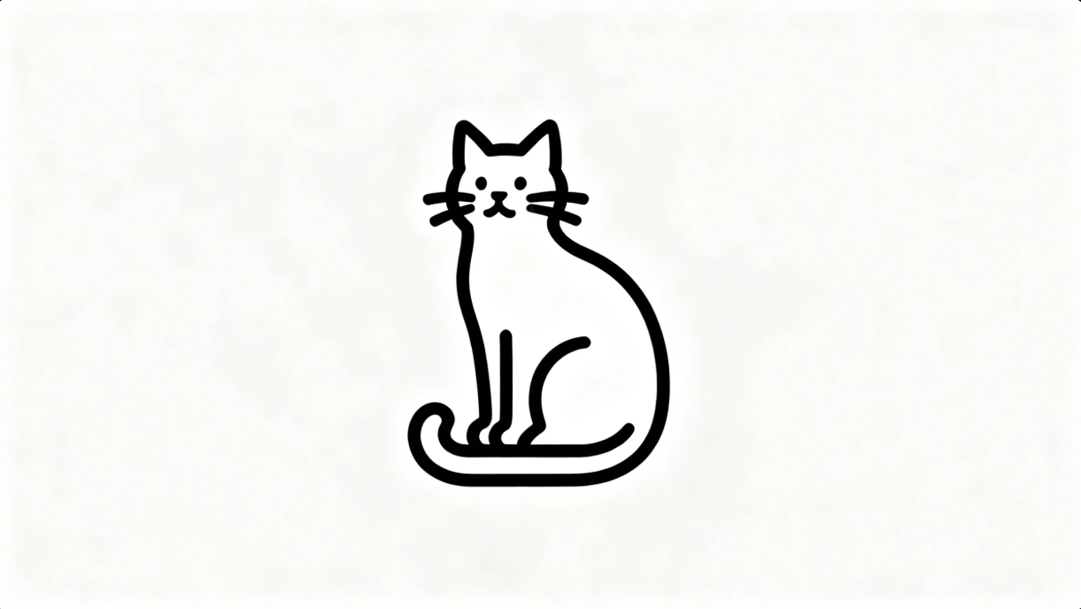 ミニマルな線画の猫のロゴ、清潔でモダンな輪郭