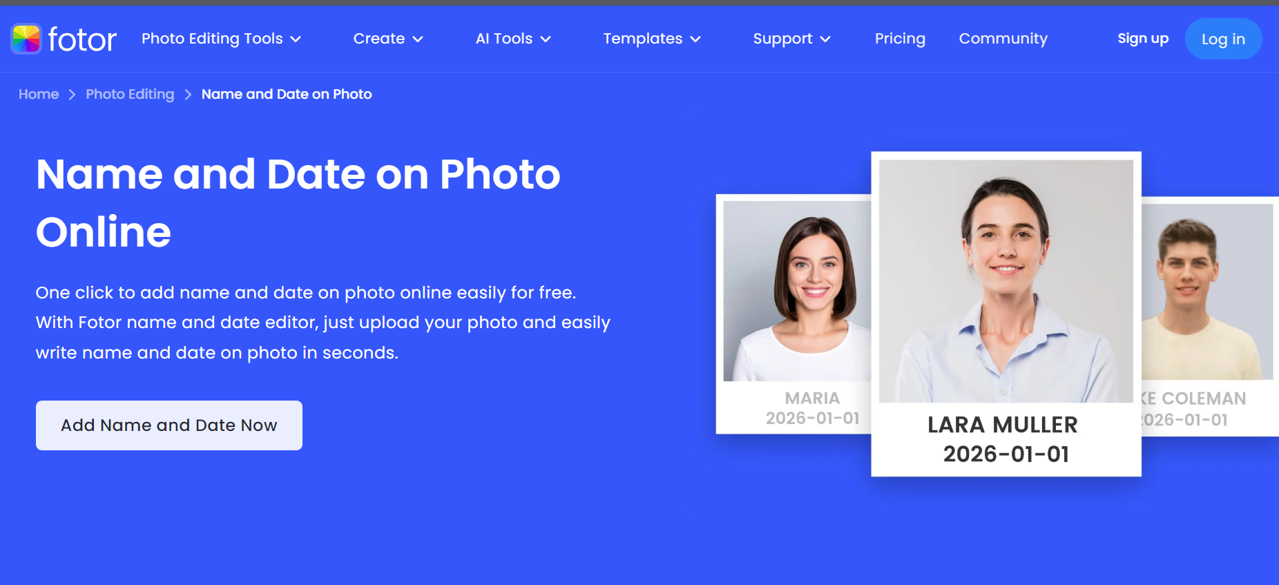 Nama foto dan tanggal editor Fotor